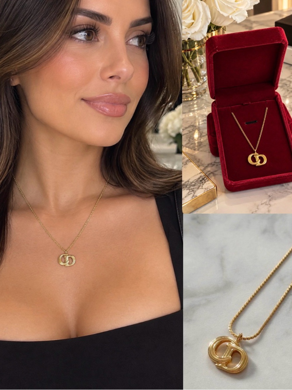 Dior Gold Interlocking Double 'CD' Pendant Necklace